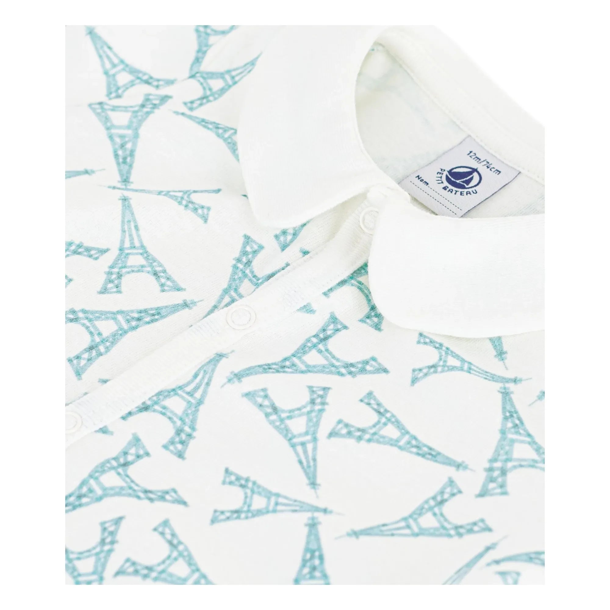Petit Bateau - Pijama mono de algodón orgánico con Torre Eiffel | Blanco