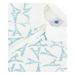 Petit Bateau - Pijama mono de algodón orgánico con Torre Eiffel | Blanco