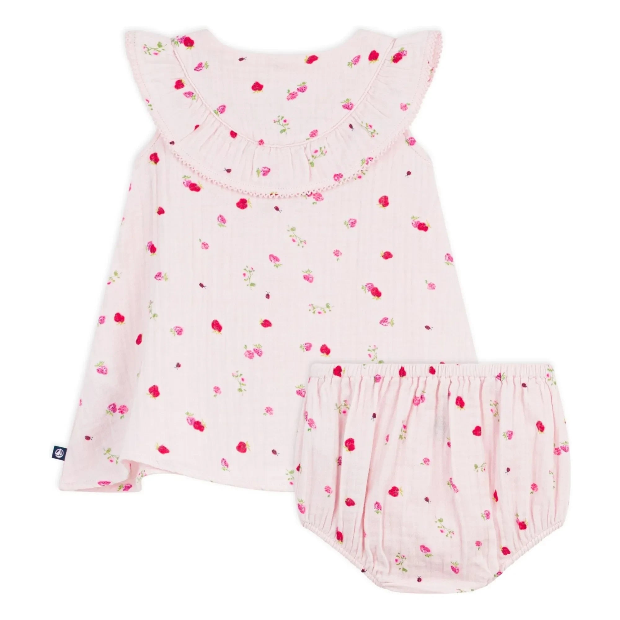 Petit Bateau - Conjunto de vestido y braguita floreados de gasa de algodón orgánico | Rosa