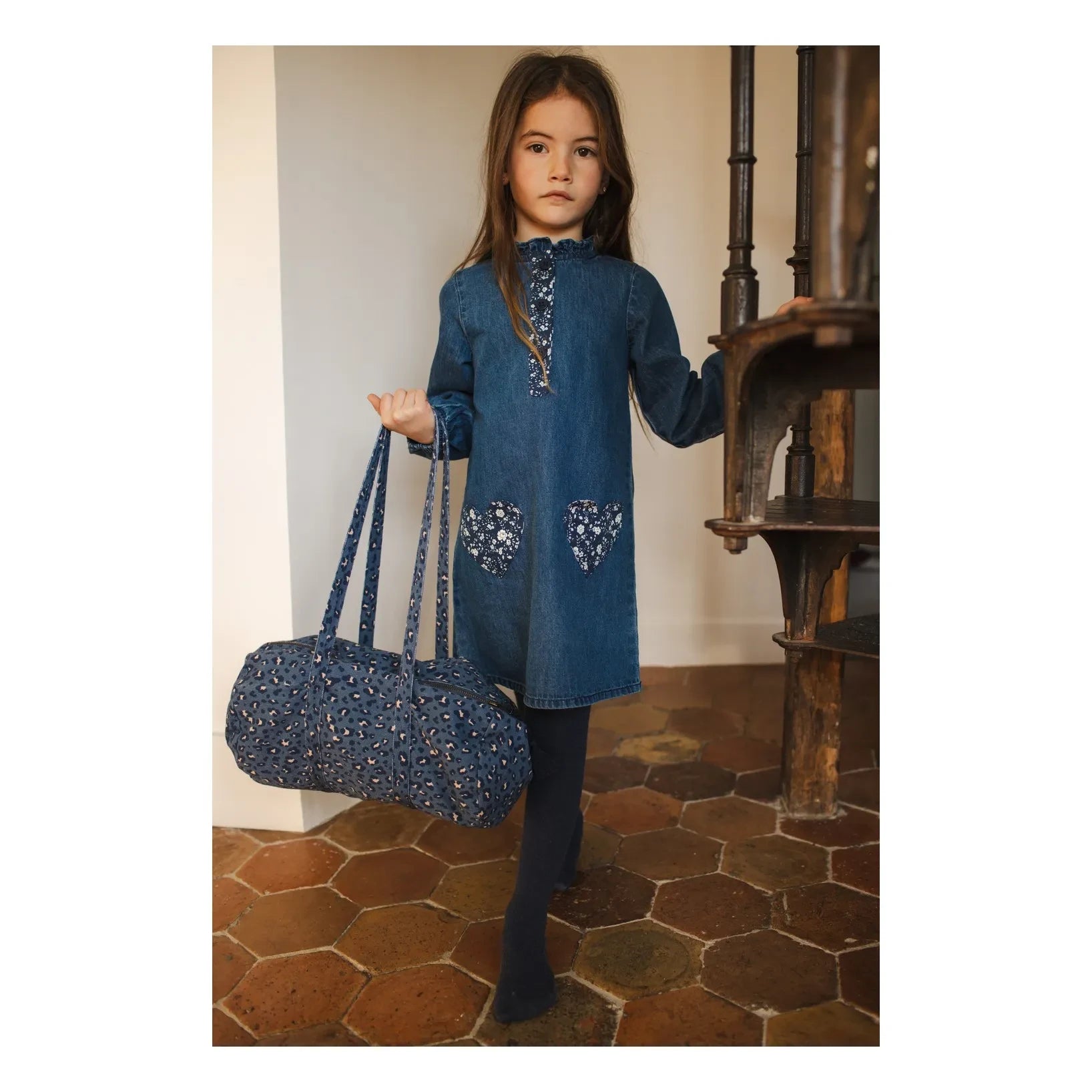 Louis Louise - Leopar Desenli Denim Ponponlu Çanta | Açık Mavi