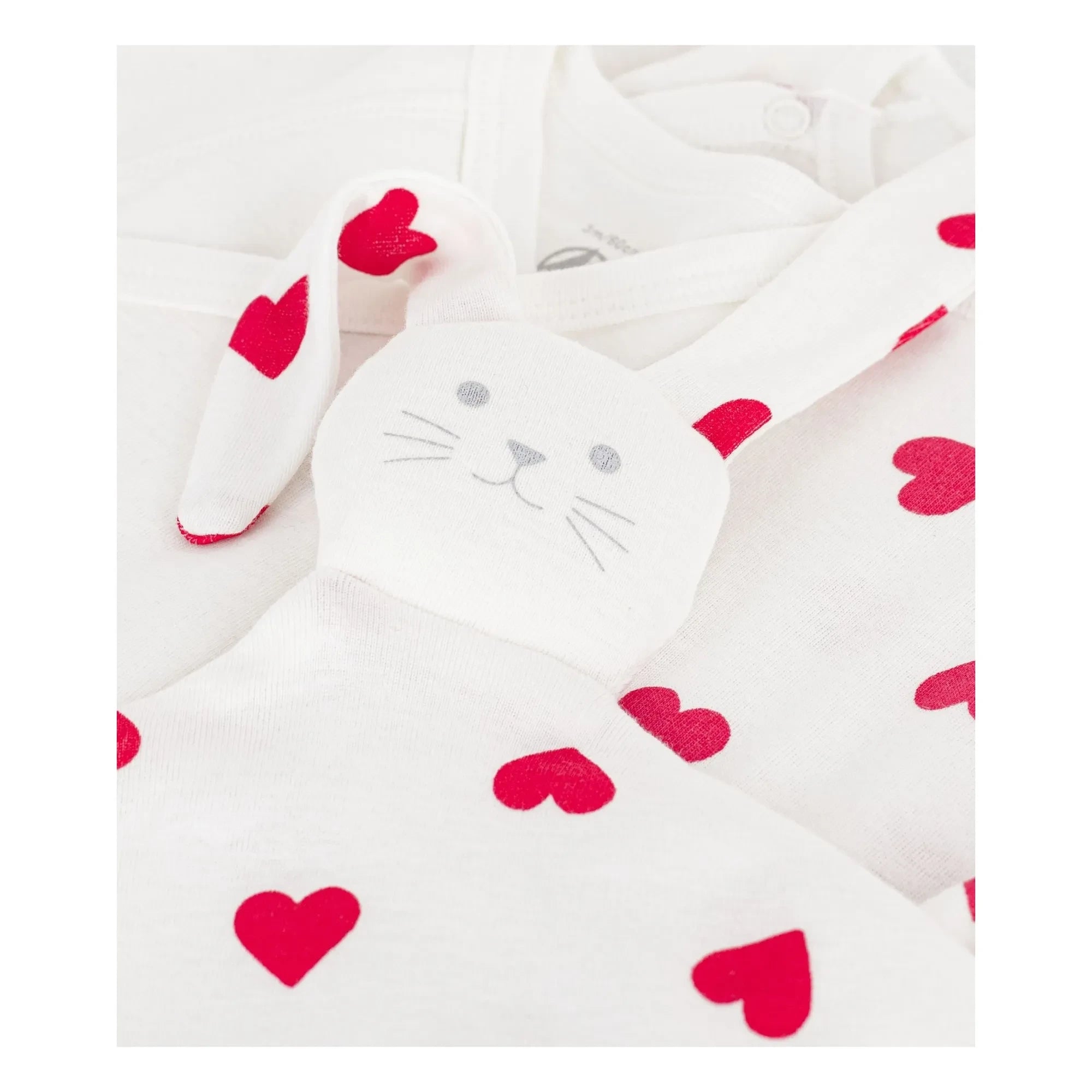 Petit Bateau - Conjunto de regalo de pijama-pelele de 3 piezas y corazones encantadores | Blanco