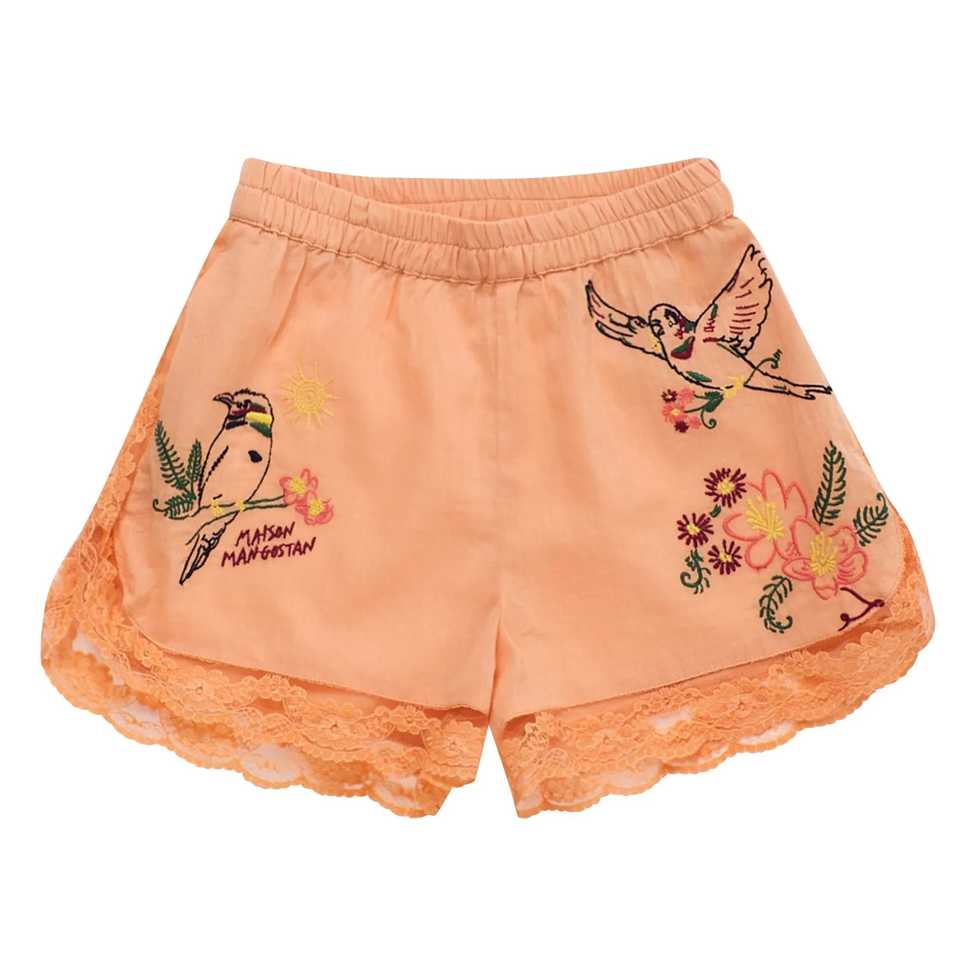 Maison Mangostan - Shorts bordados con pájaros | Naranja
