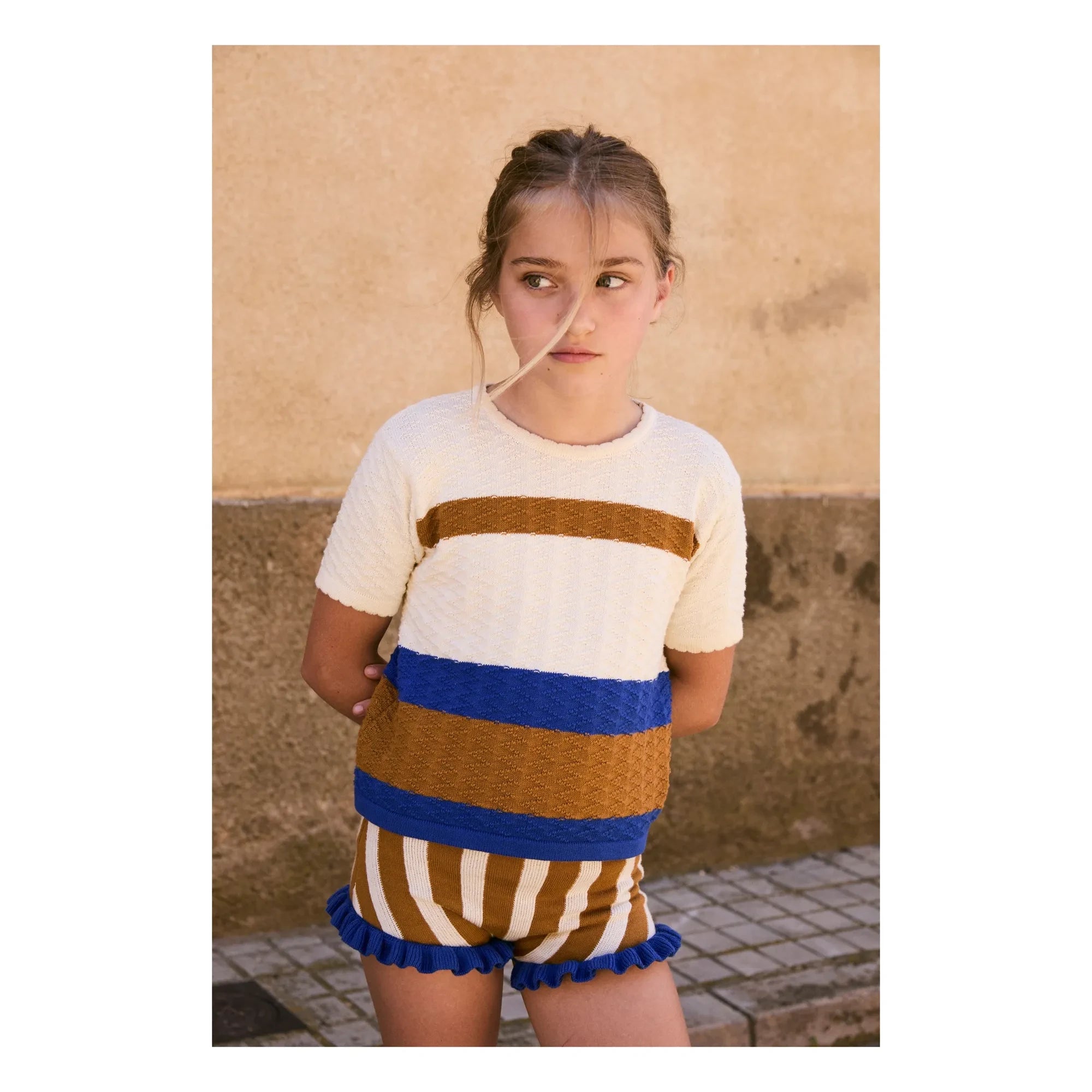 birinit - Short con volantes de jacquard a rayas | Caramelo