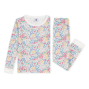 Petit Bateau - Organik pamuklu çiçek desenli dar pijama | Beyaz