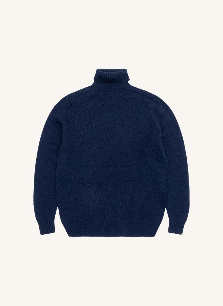 Origin Knitwear - Suéter de Cuello Alto Sin Costuras de Lana | Azul Marino
