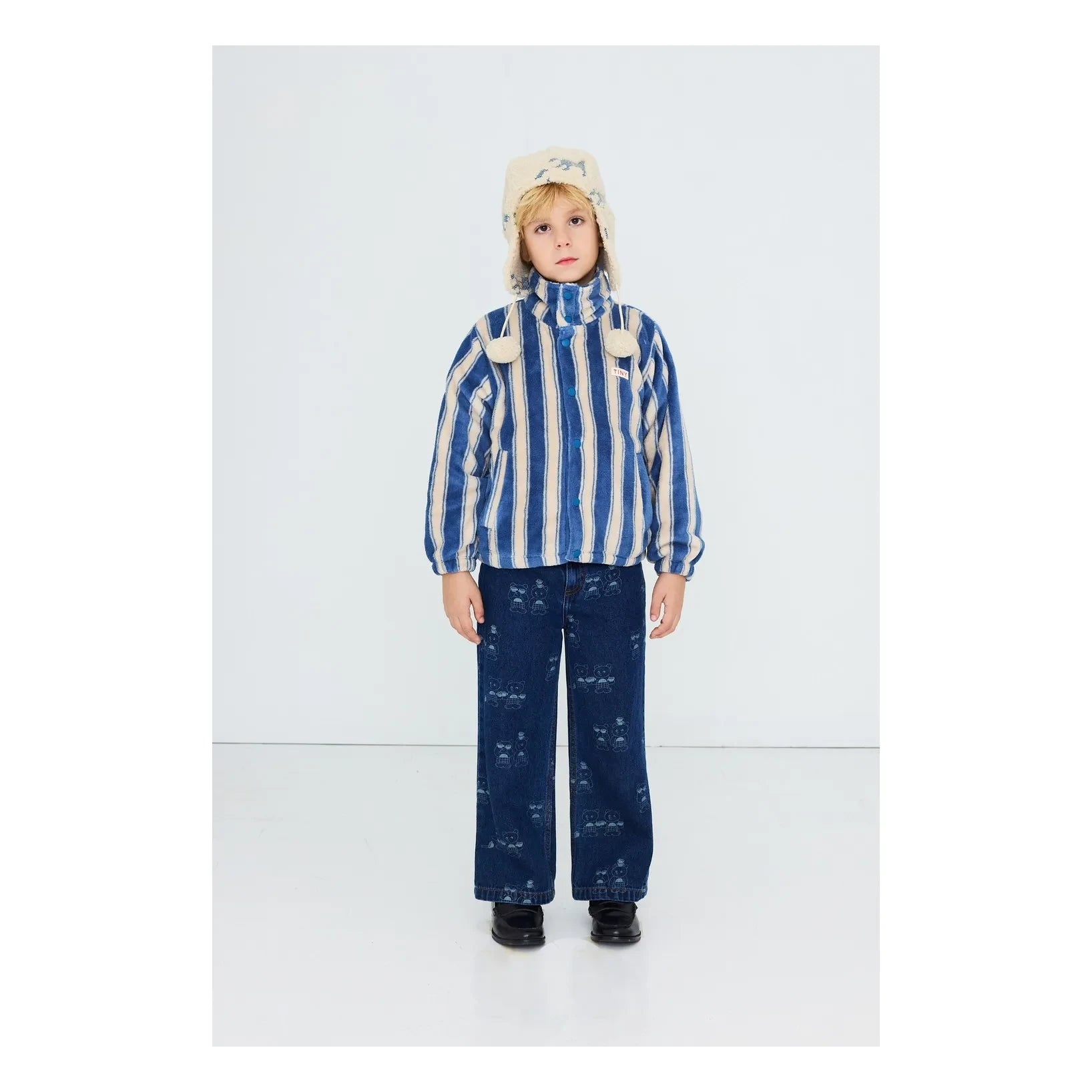 Tinycottons - Chaqueta polar a rayas | Azul petróleo