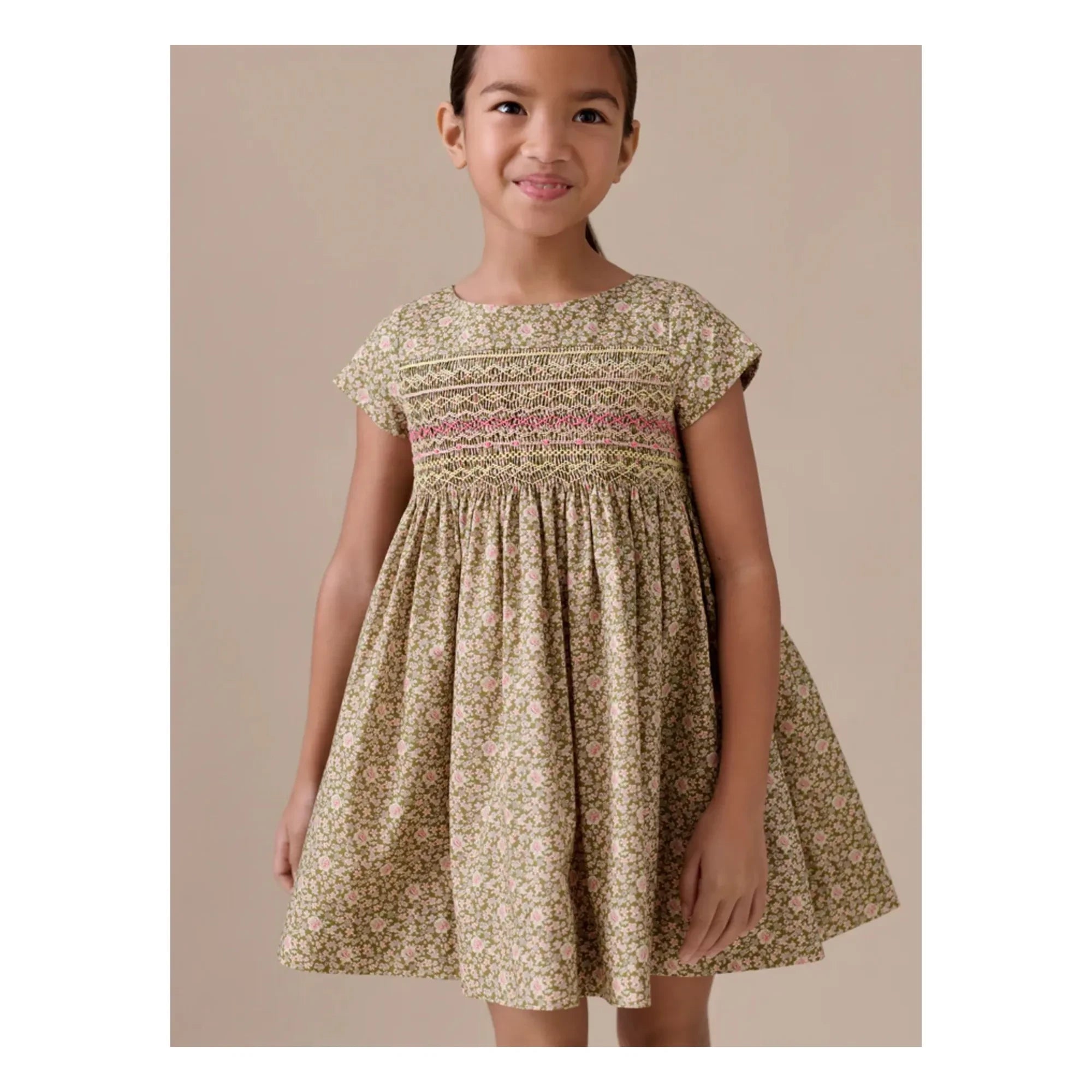 Bonpoint - Vestido de algodón orgánico con estampado Liberty Duchesse | Verde
