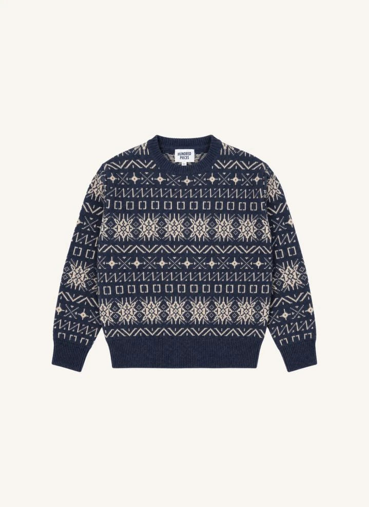 Hundred Pieces - Suéter de Merino Jacquard Mika | Gris azul