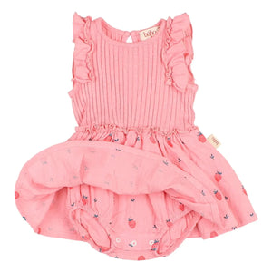 Búho - Body de canalé de algodón orgánico con estampado de fresas | Rosa suave