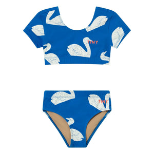 Tinycottons - Bañador Manga Corta Cisnes | Azul