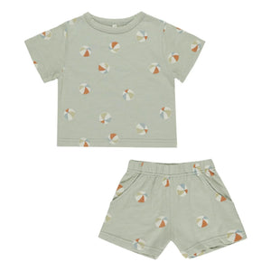 Rylee + Cru - Set de camiseta y pantalón corto con globos | Salvia