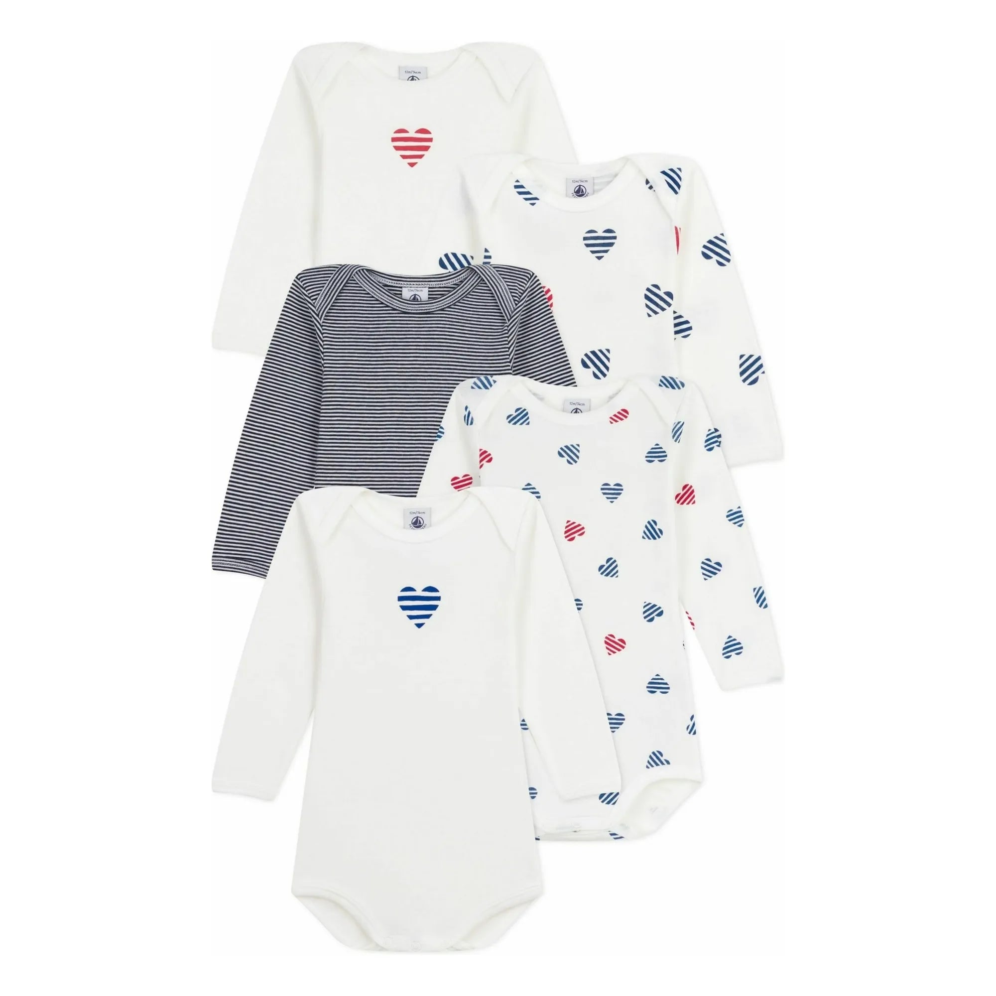 Petit Bateau - Mameluco de algodón orgánico con 5 corazones | Blanco