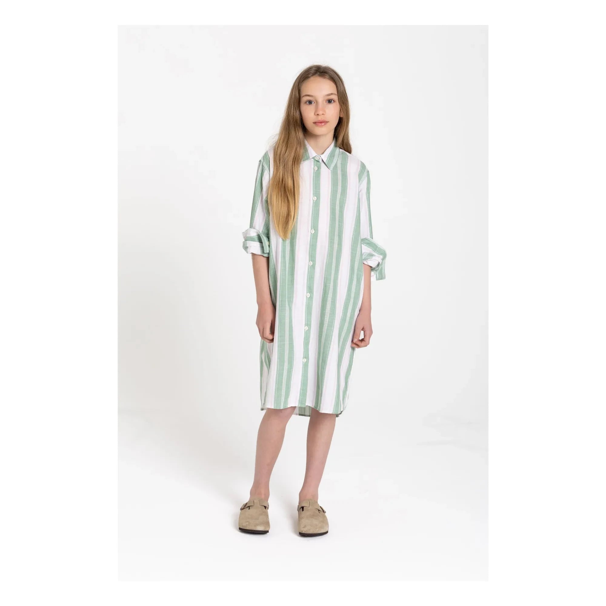 Smallable Kid - Vestido camisero de rayas Leya | Verde Menta