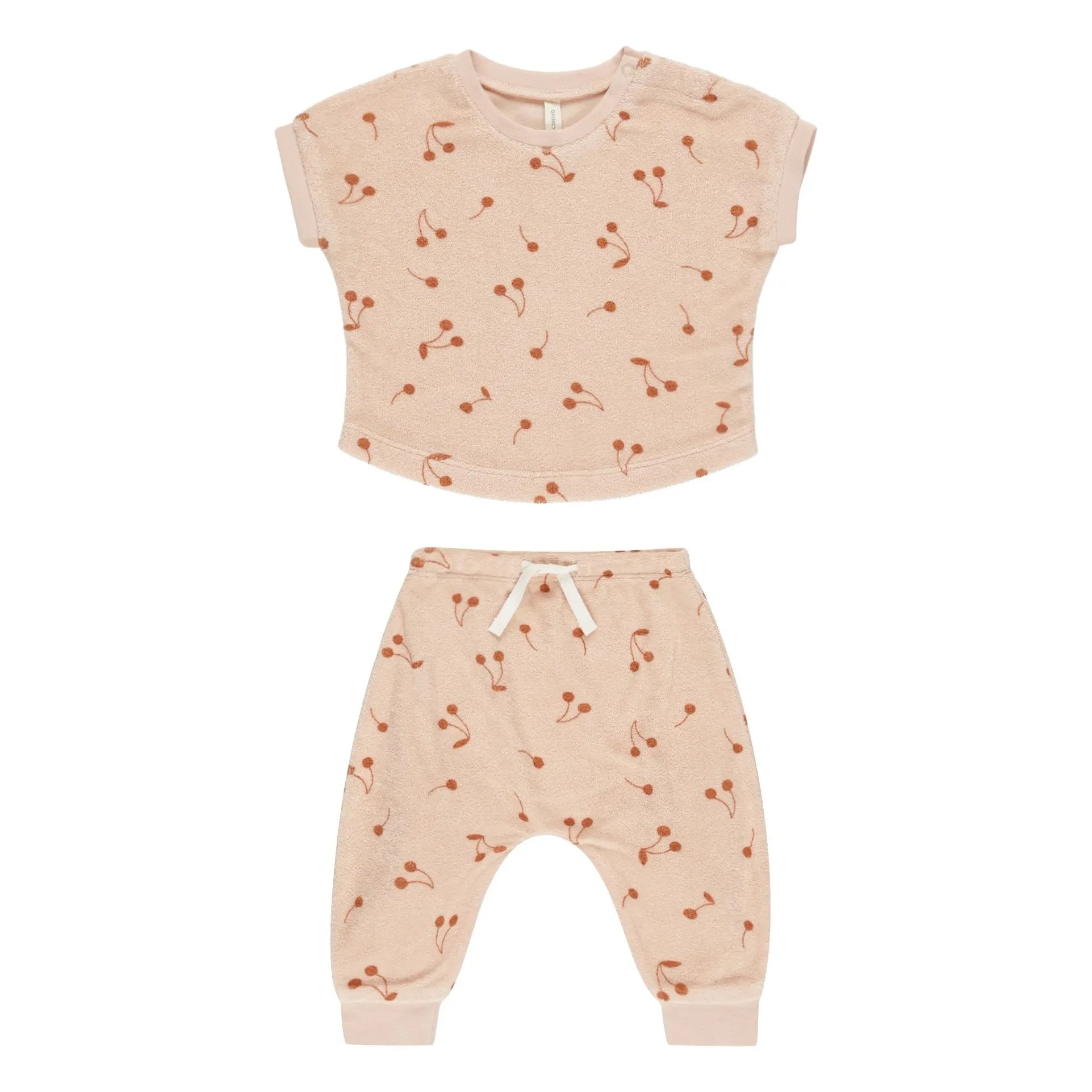Quincy Mae - Conjunto de camiseta y pantalón de rizo | Rosa pálido