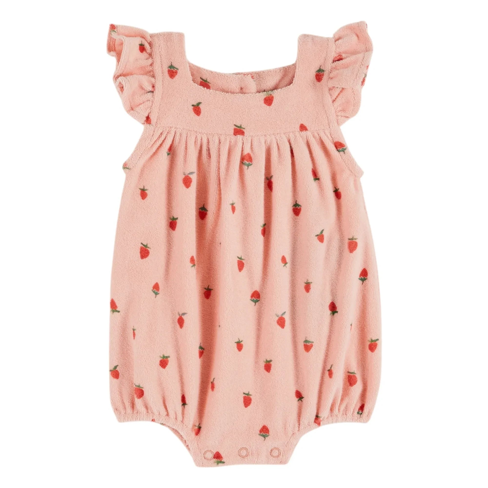 Emile et Ida - Mono de toalla de algodón orgánico con estampado de fresas | Rosa