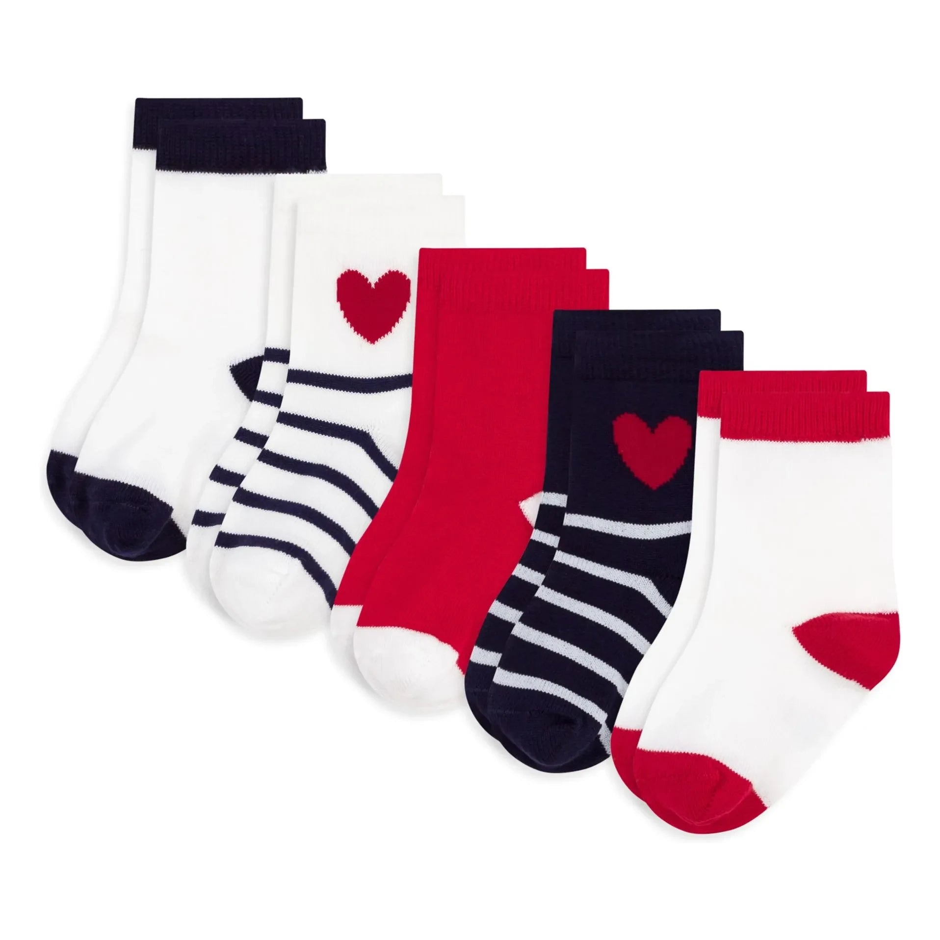 Petit Bateau - 5 pares de calcetines con corazones de rayas | Azul marino
