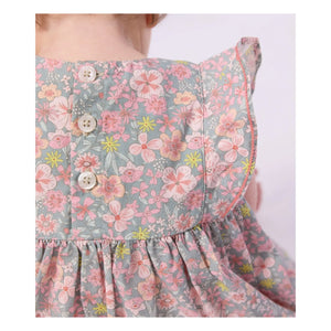 Petit Bateau - Conjunto de vestido y braguita bloomer de algodón orgánico con estampado floral | Azul grisáceo