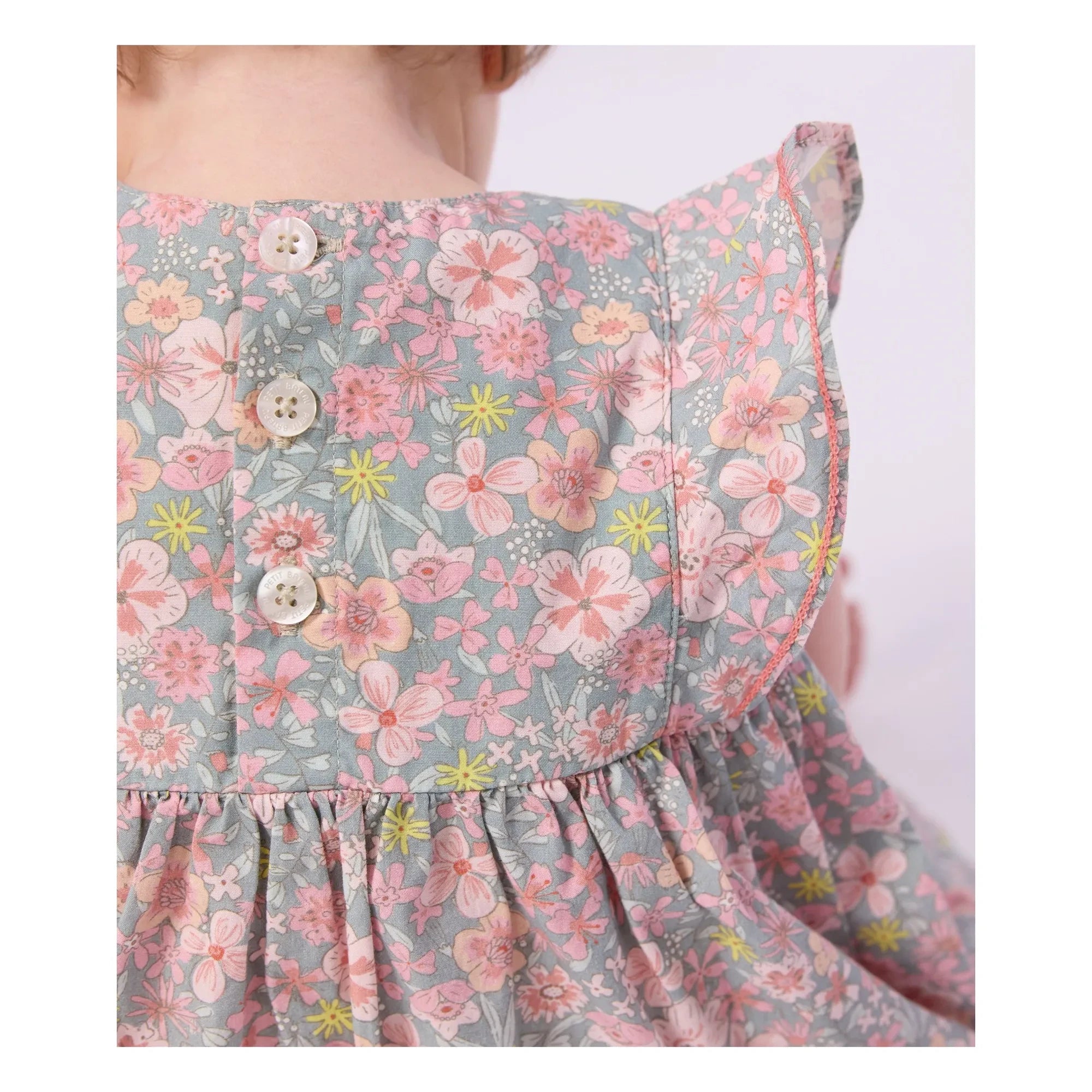 Petit Bateau - Conjunto de vestido y braguita bloomer de algodón orgánico con estampado floral | Azul grisáceo