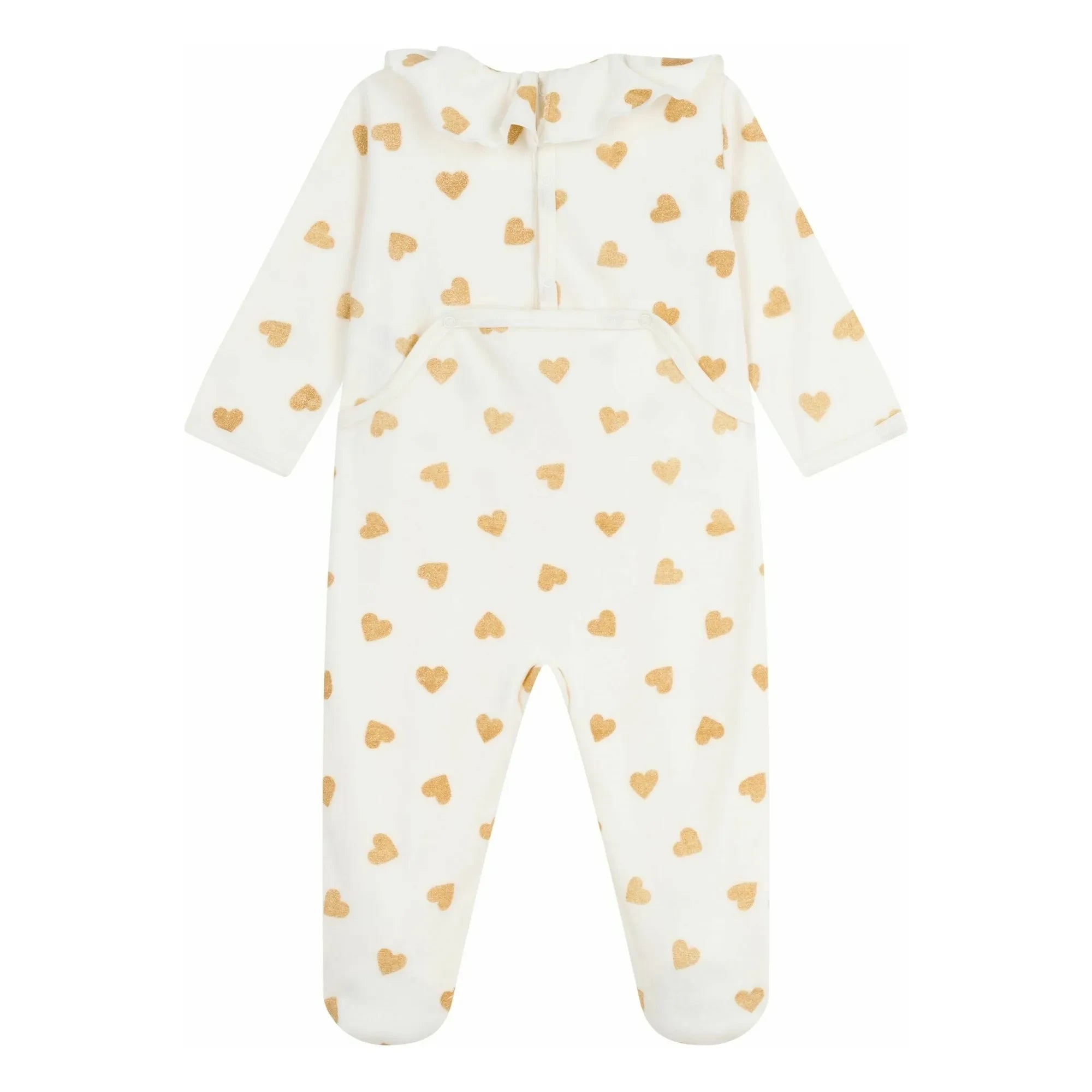 Petit Bateau - Dors Bien Payetli Kalp Yaka Pijama Organik Pamuk | Ekru
