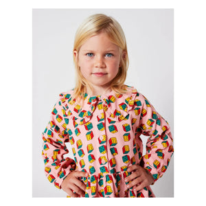Bobo Choses - Vestido de pana de algodón orgánico con bufanda de dados | Rosa