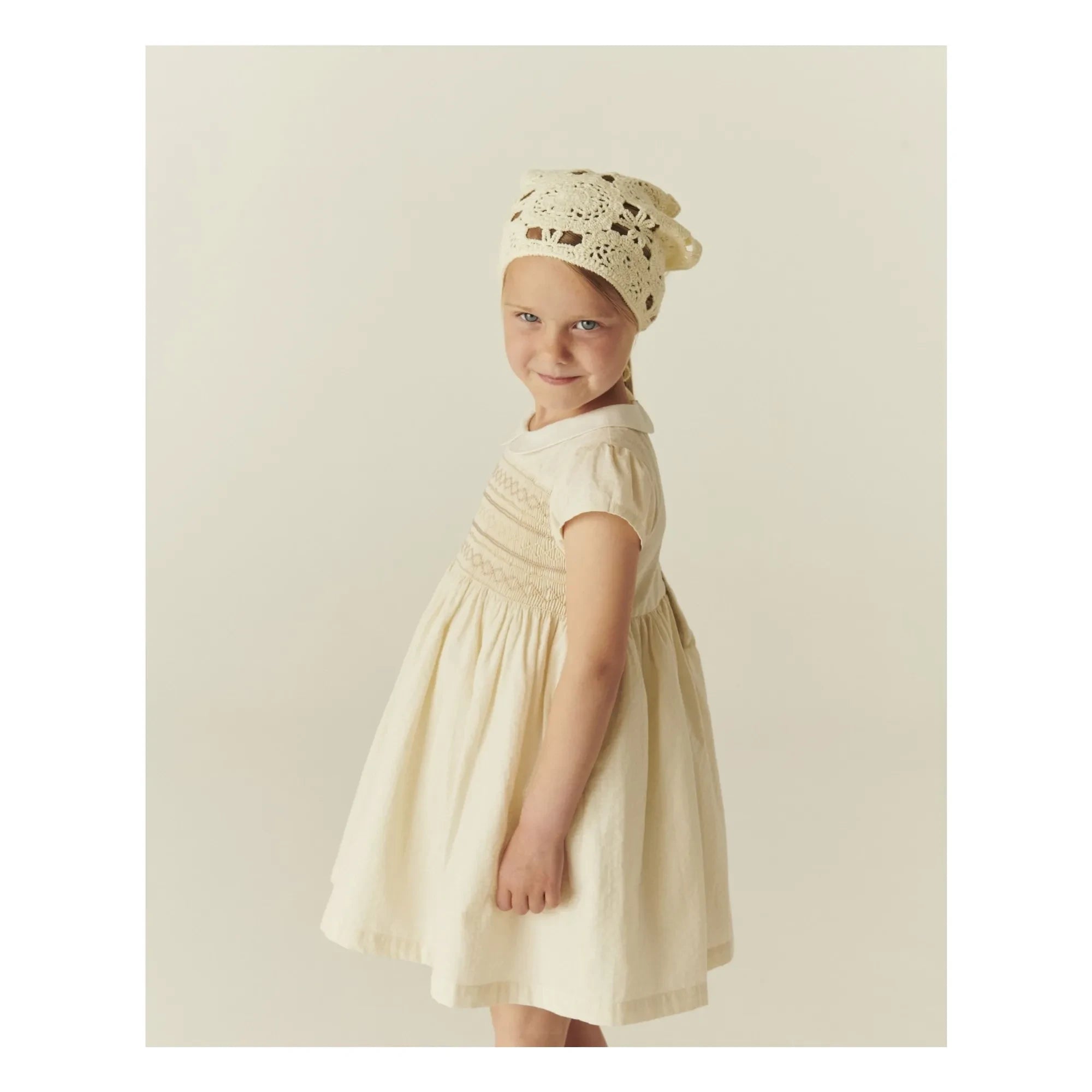 Copenhagen Colors - Vestido con Cuello Fruncido de Algodón Orgánico | Crema
