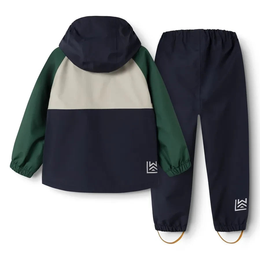 Liewood - Pedia Set impermeable de fibra reciclada con bloques de color | Verde oscuro