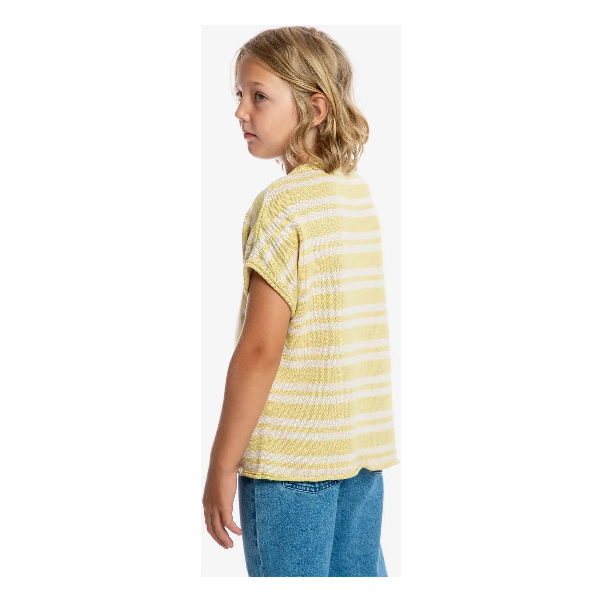 Matona - Camiseta de punto fino de algodón orgánico a rayas | Amarillo pálido