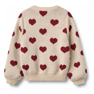Wheat - Cárdigan de lana merina con jacquard de corazón | Beige