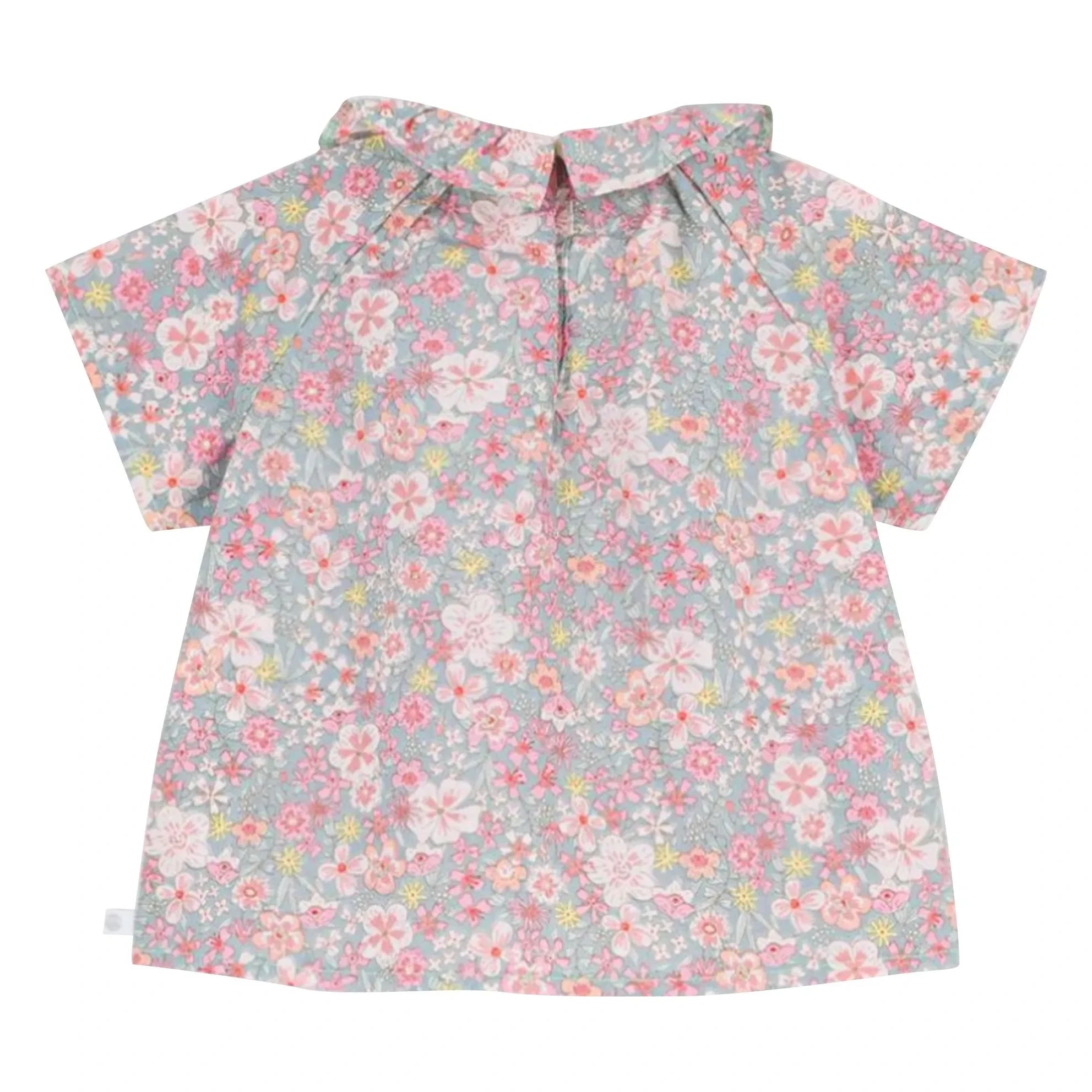 Petit Bateau - Blusa de algodón con volantes y cuello floral | Turquesa