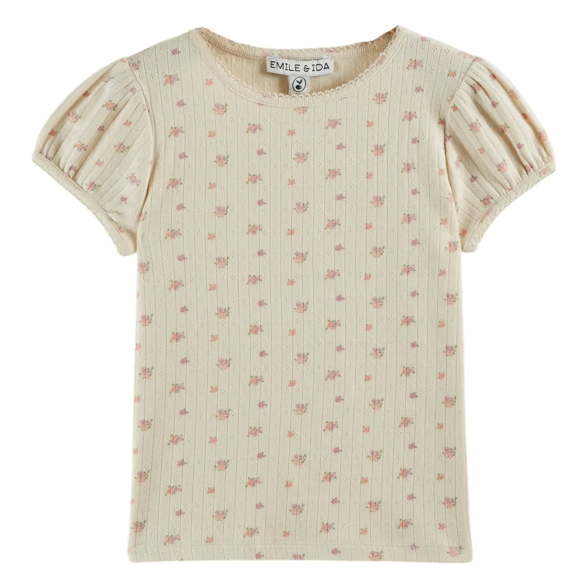 Emile et Ida - Camiseta de algodón orgánico con pompón floral | Crema