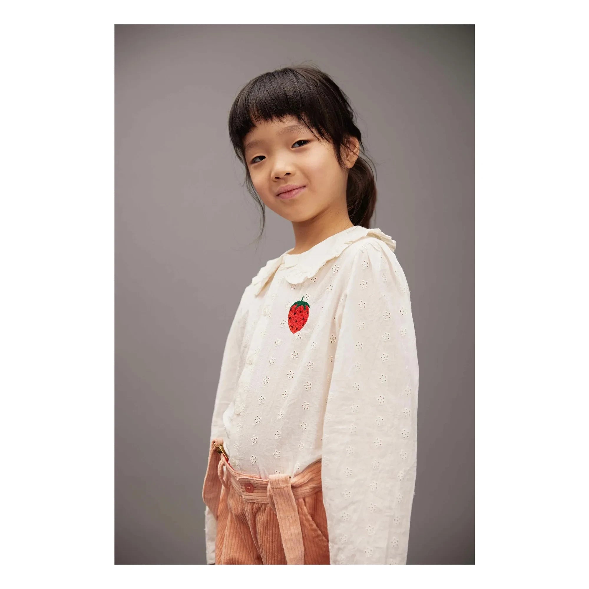 Mini Rodini - Blusa de algodón orgánico con fresas | Blanca