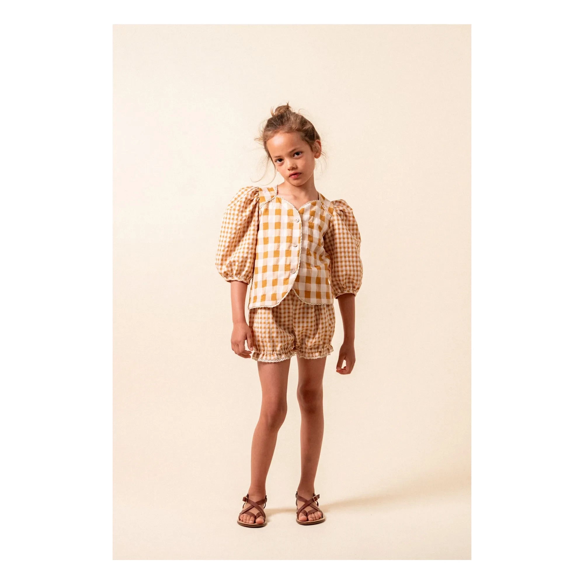 birinit - Shorts de Vichy de algodón orgánico | Caramelo