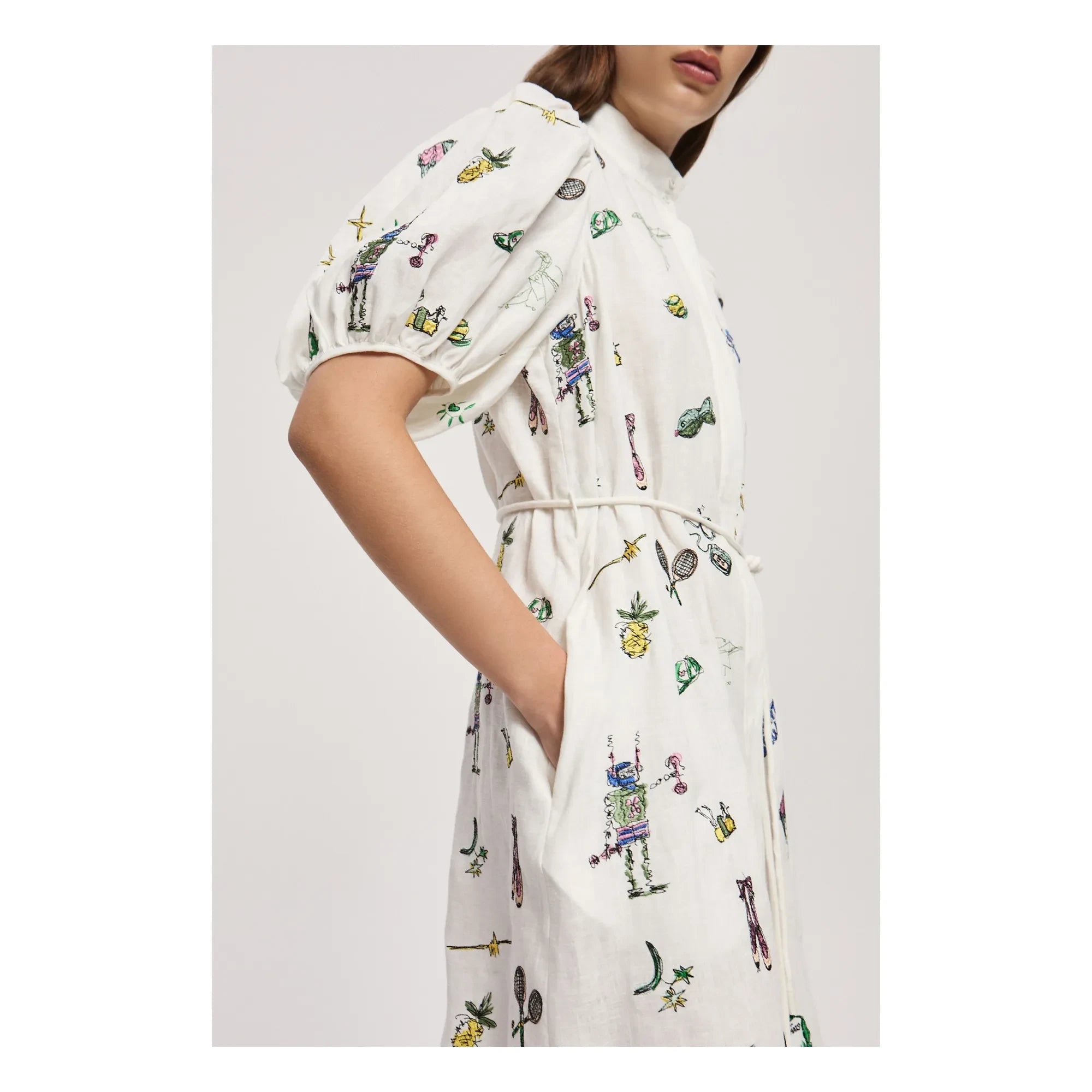 Alémais - Vestido de lino bordado | Crema