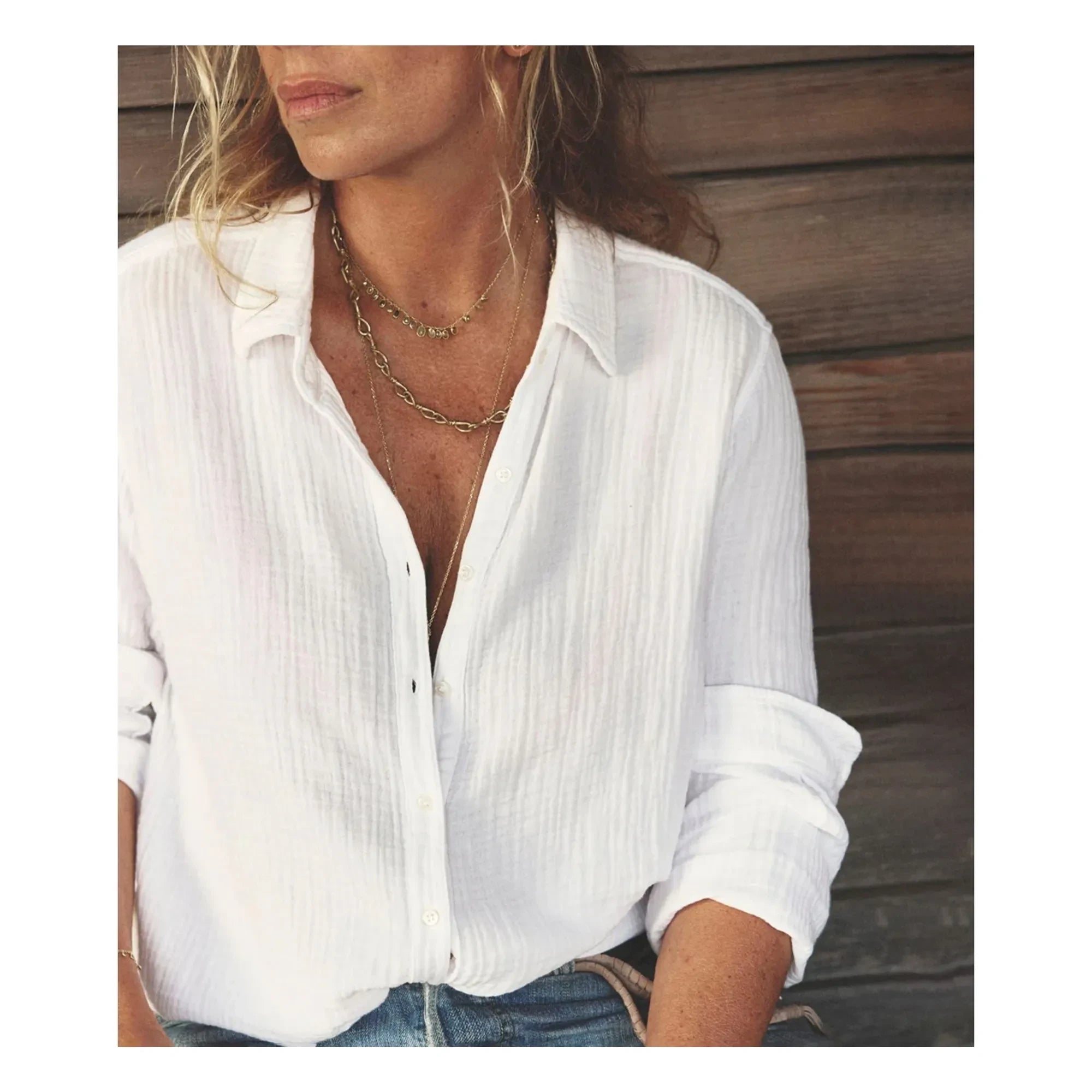 Xirena - Camisa Scout de muselina de algodón | Blanco