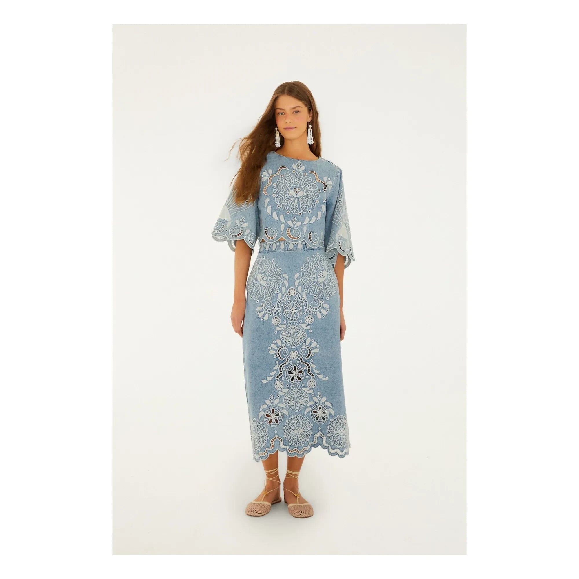 Farm Rio - Blusa Richelieu | Azul denim