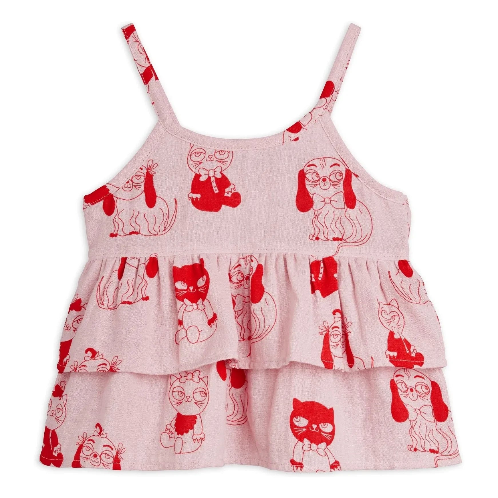 Mini Rodini - Top con volantes y estampado de animales de algodón orgánico | Rosa
