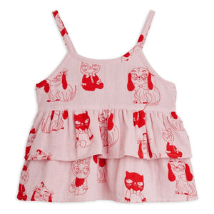Mini Rodini - Top con volantes y estampado de animales de algodón orgánico | Rosa
