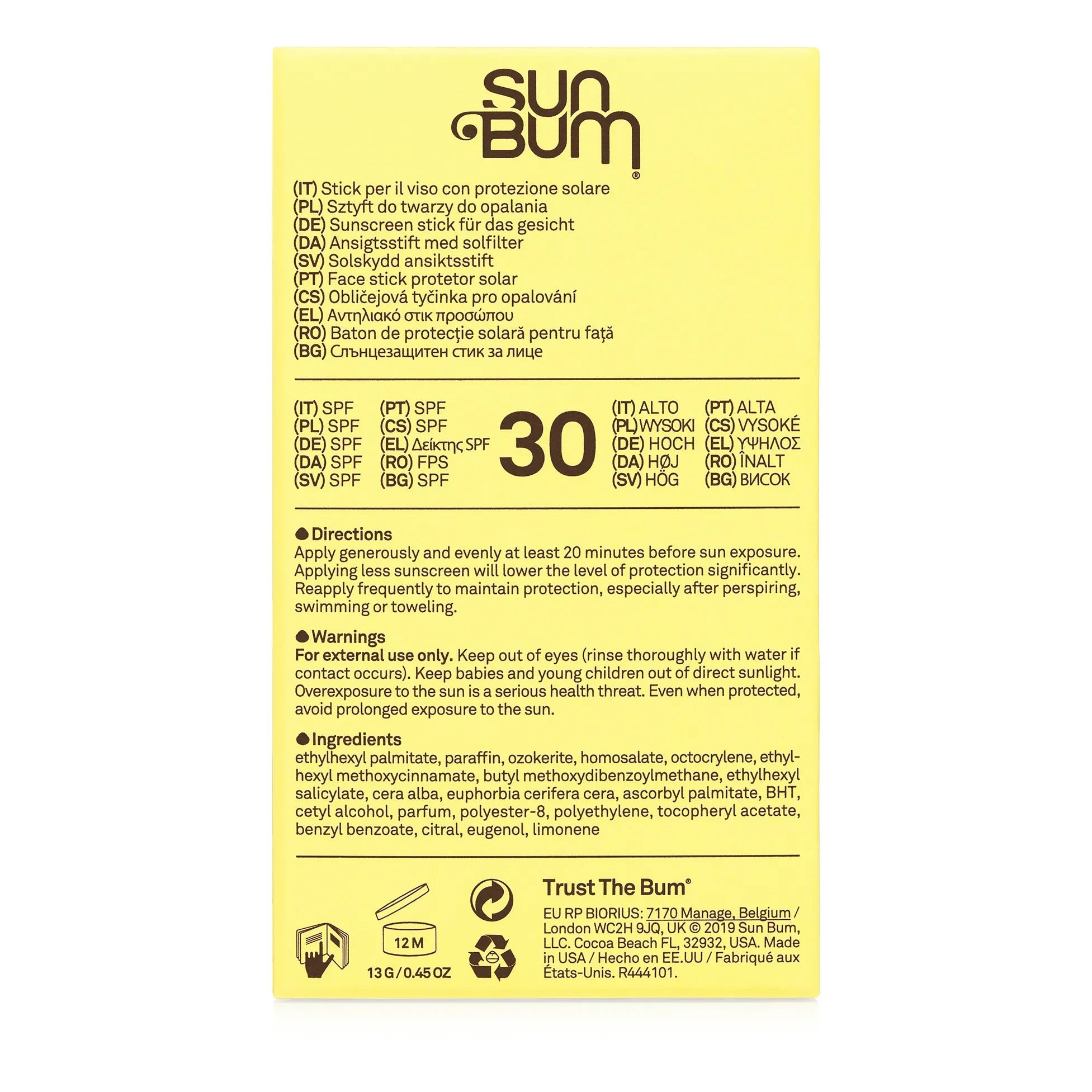 Sunbum - Protector Facial en Barra SPF 30 - 30g