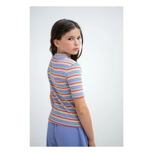 Repose AMS - Camiseta de canalé de rayas de algodón orgánico | Lila