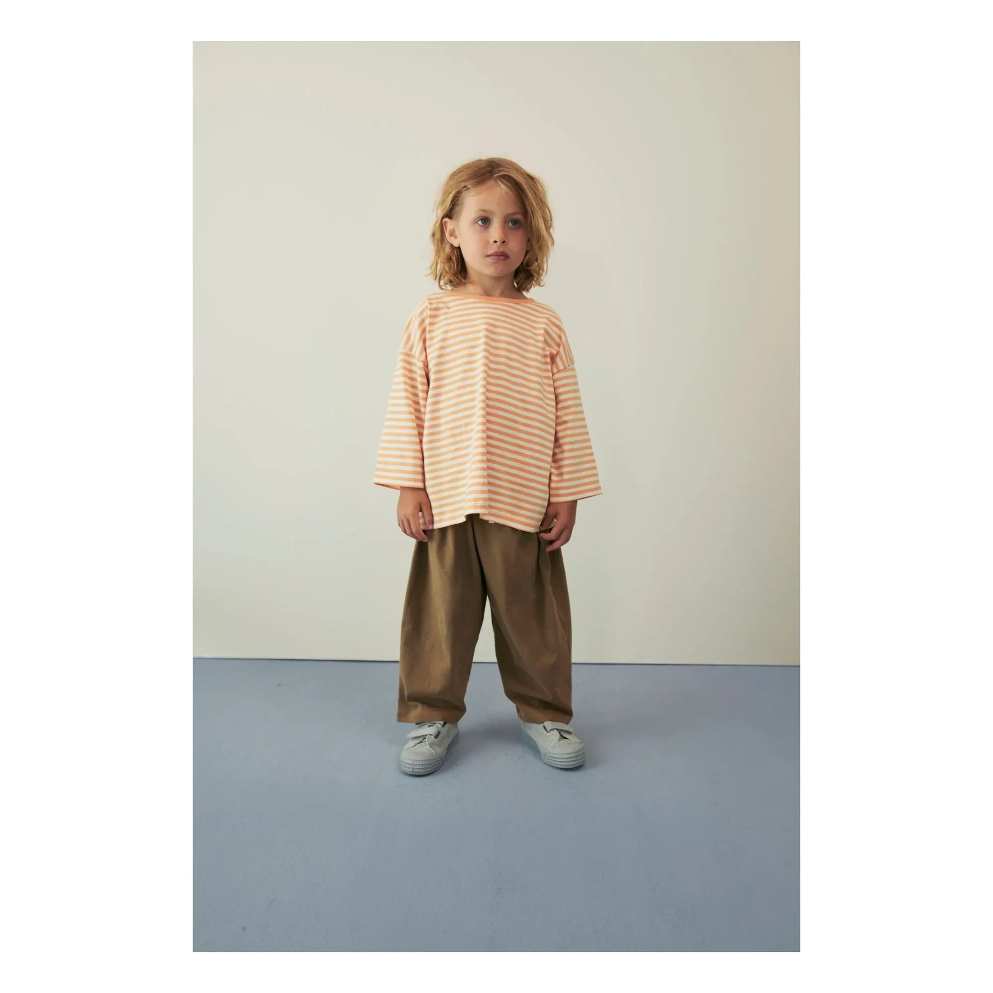 Gray Label - Camiseta de algodón orgánico a rayas con manga 3/4 | Apricot
