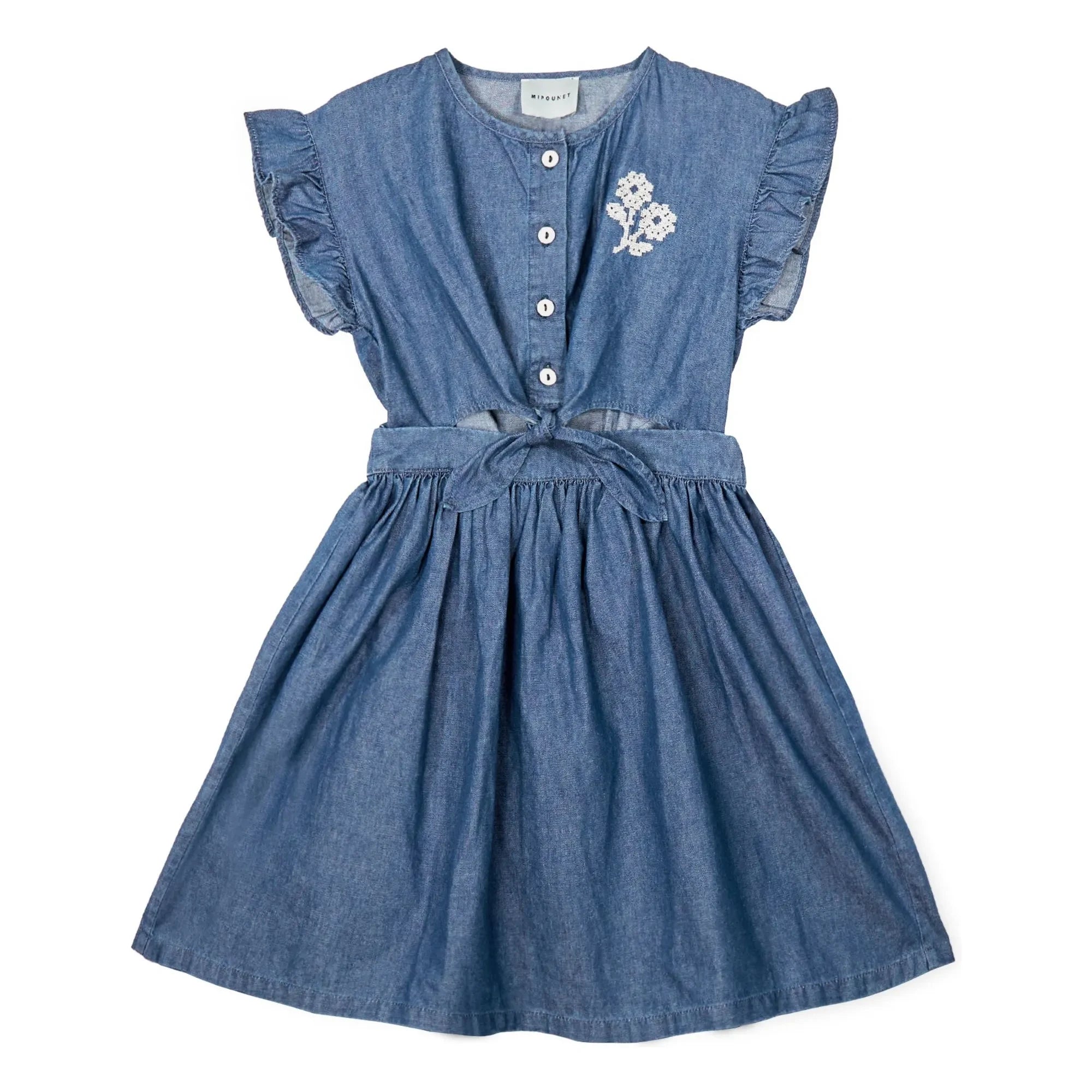 Mipounet - Vestido vaquero de algodón anudado Amélie BCI | Azul