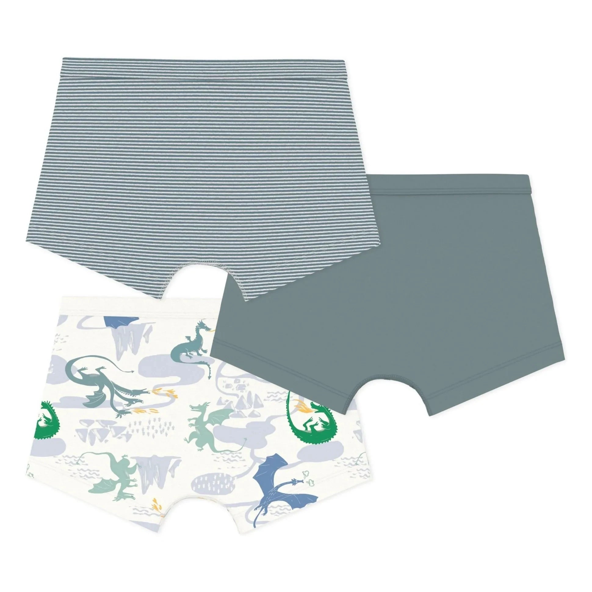 Petit Bateau - 3'lü Organik Pamuklu Dragon Boxer Külot | Yeşil