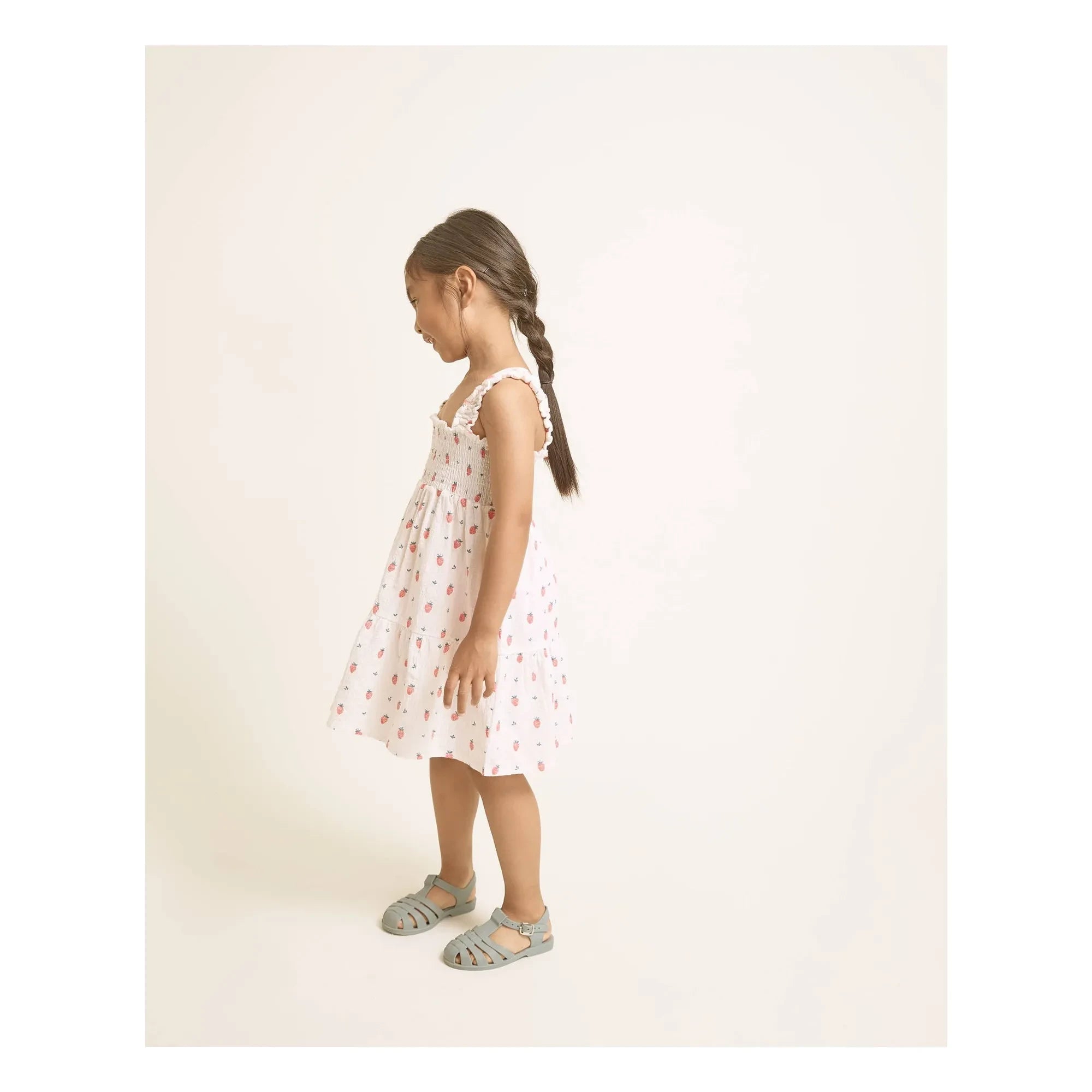 Búho - Vestido de algodón orgánico con volantes de fresas | Rosa pálido