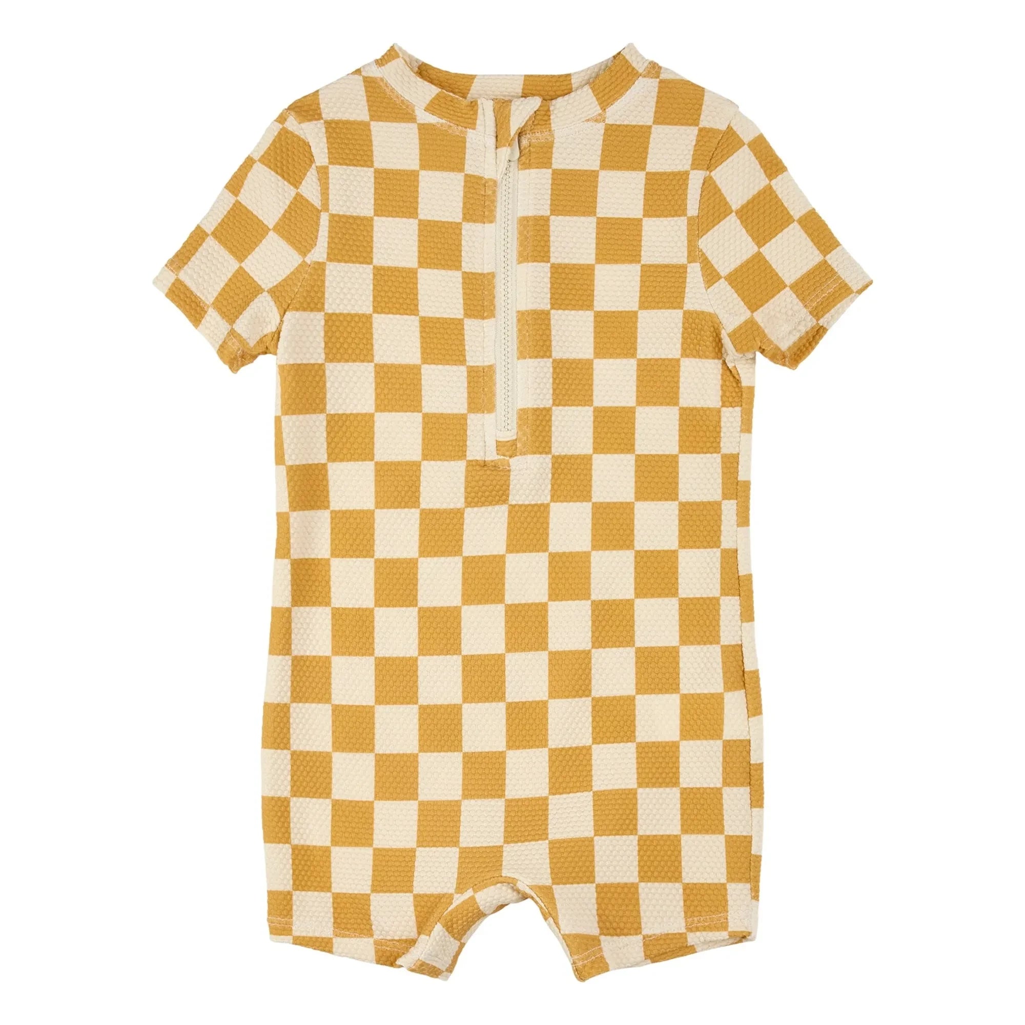 Petit Lem - Mono Corto Anti-UV a Cuadros Texturizados Fibras Recicladas | Amarillo