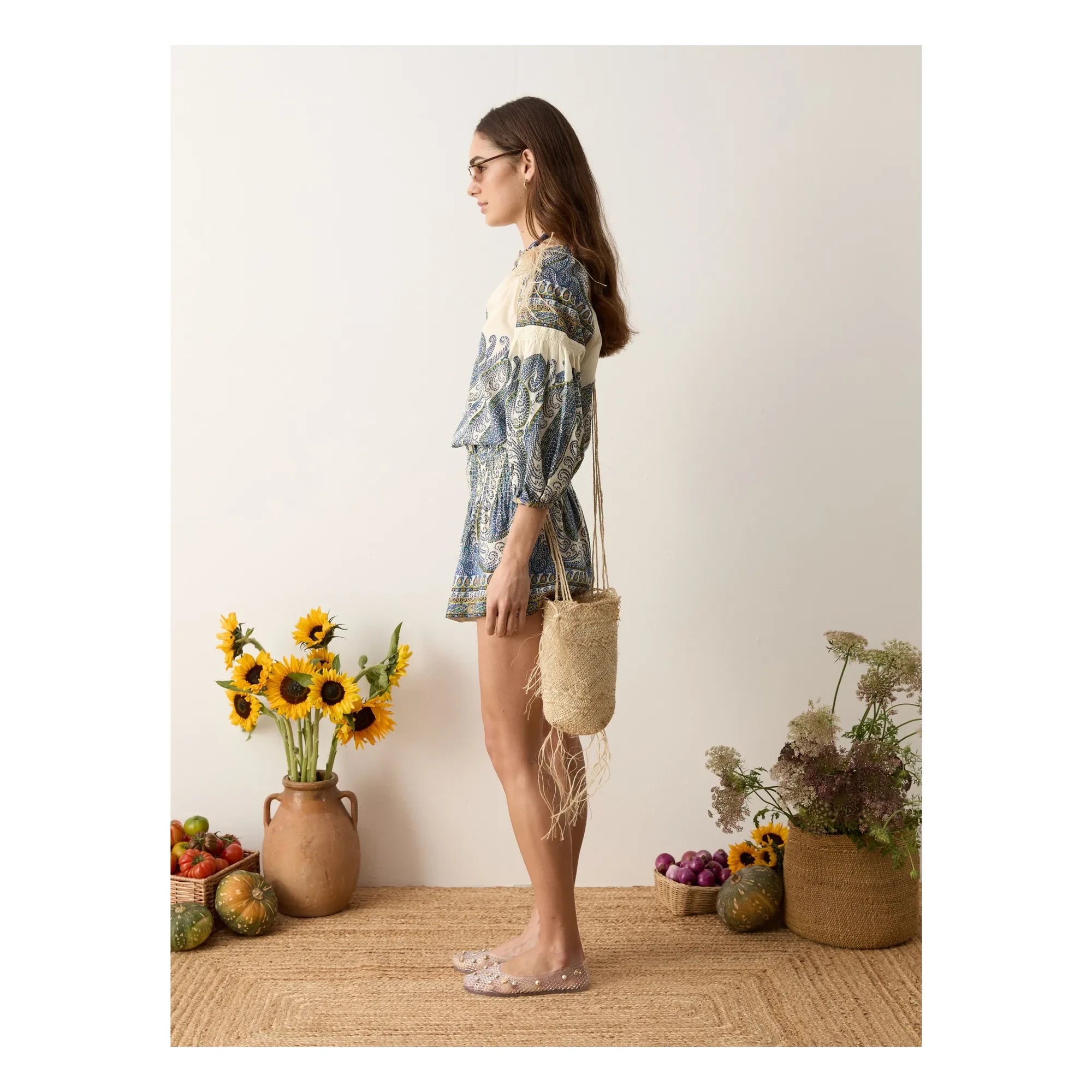 Boteh - Blusa fruncida de algodón Arcadia | Lapislázuli