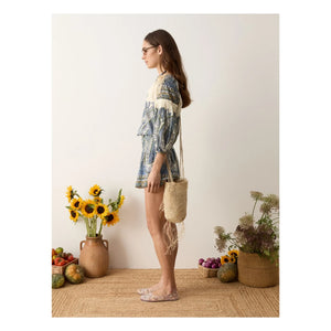 Boteh - Blusa fruncida de algodón Arcadia | Lapislázuli
