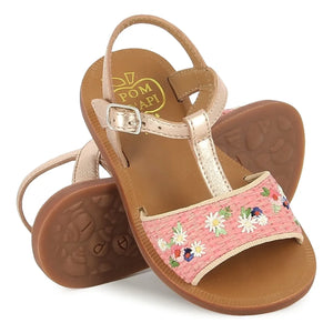 Pom d'Api - Sandalias Plagette Raphia Brod | Rosa