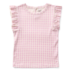 Soor Ploom - Camiseta de Algodón Orgánico Vichy con Volantes de Pointelle | Rosa