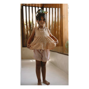 Lilinoa - Top a cuadros bordado Esther | Caramelo