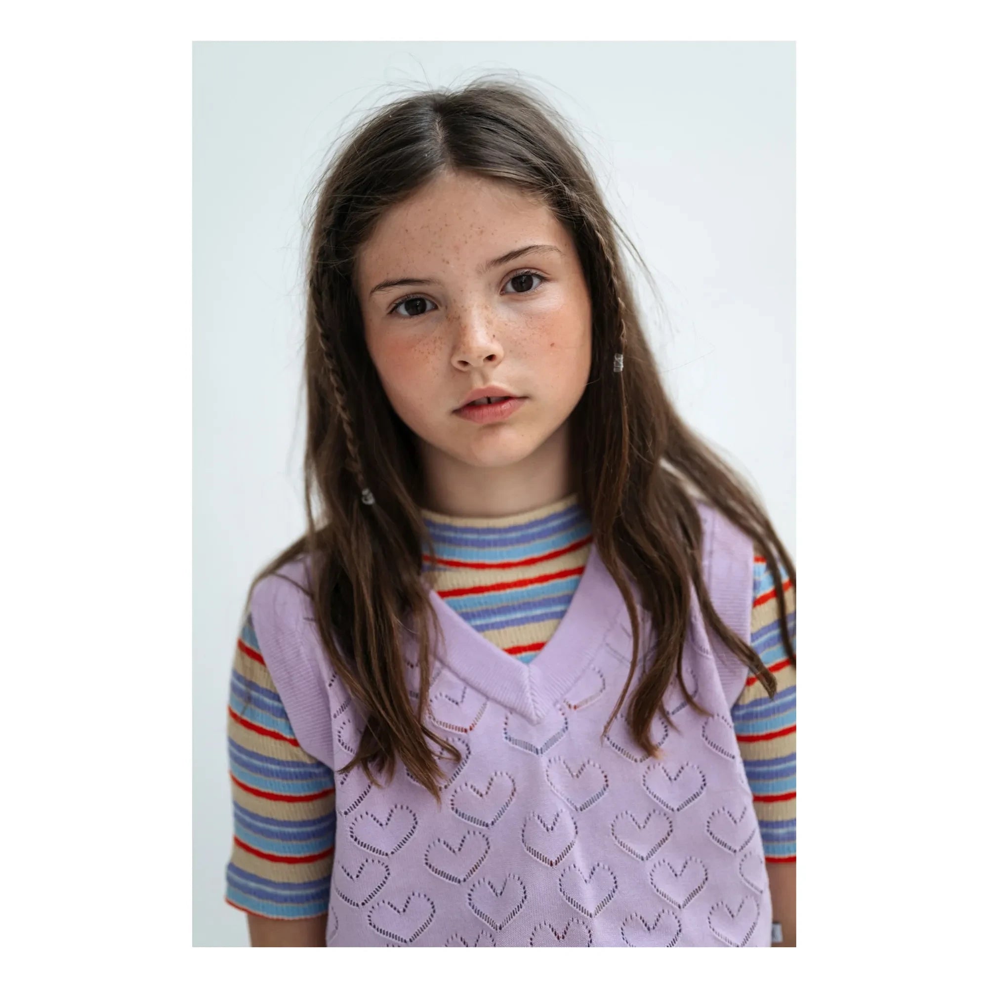 Repose AMS - Camiseta de canalé de rayas de algodón orgánico | Lila